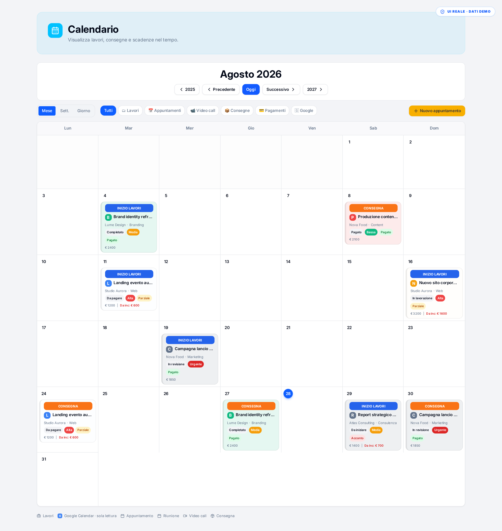 Interfaccia reale BOOMDesk — calendar