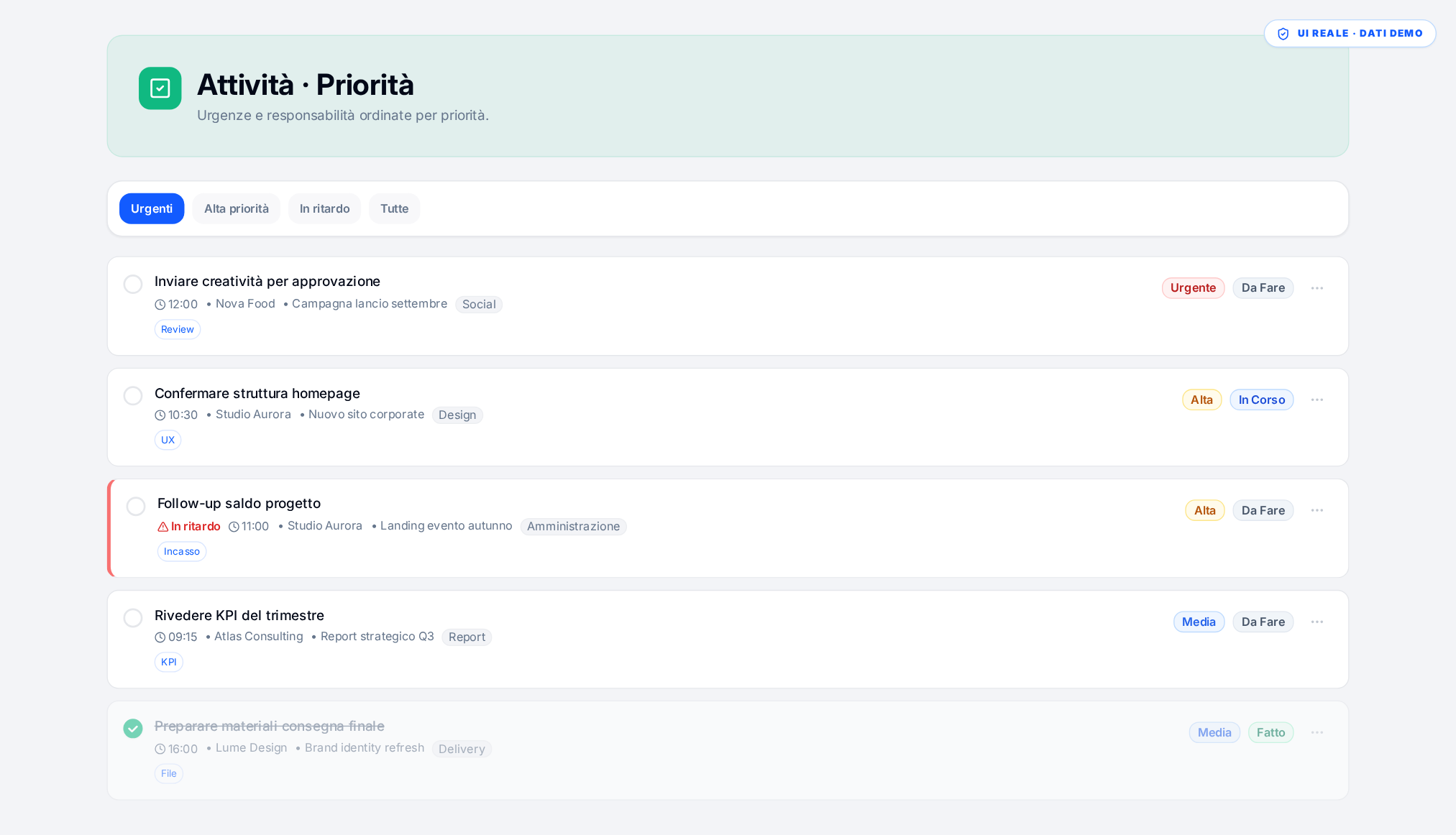 Interfaccia reale BOOMDesk — tasks-priority
